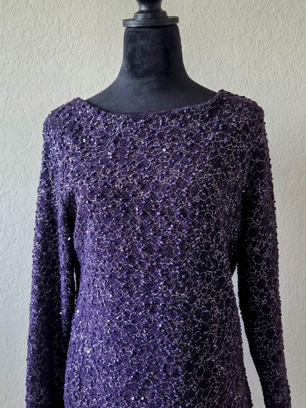 Jennifer Lopez Deep Purple V-Neck Sequin Knit Sweater
